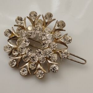 Hair Clip Faux rhinestones Silver tone